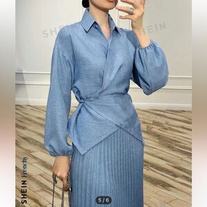 Frenchy Lacing Shirt & Pleated Skirt Set